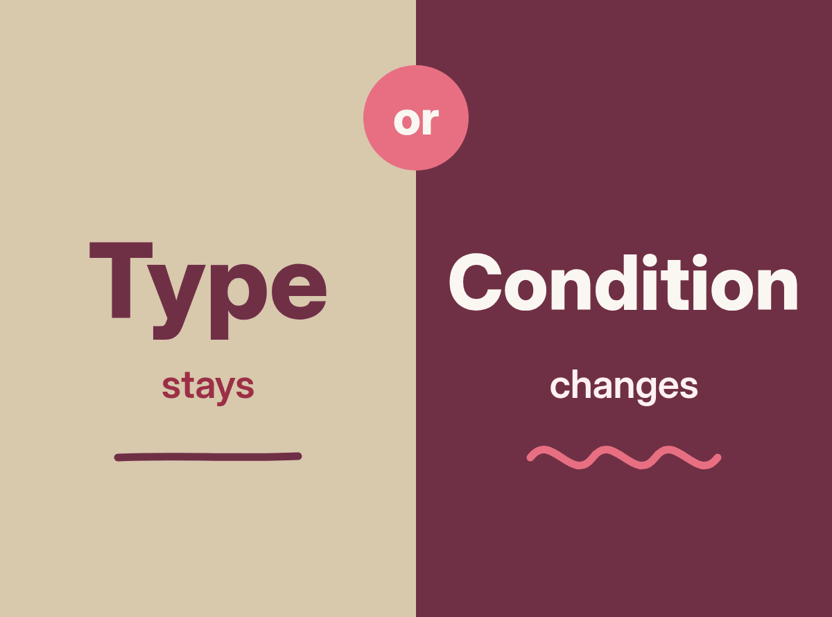 A cover split in two: "Type stays" on one side and "Condition changes" on the other.